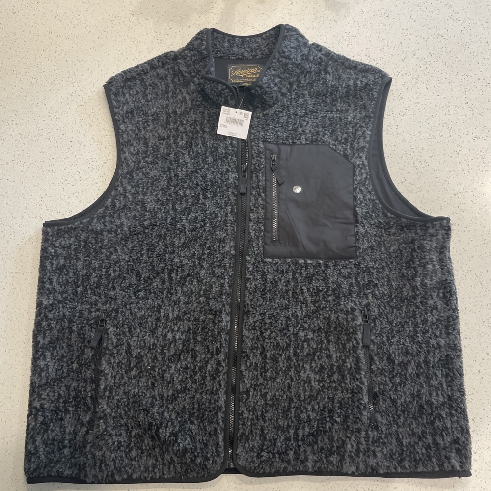 NWT American Eagle Full Zip Sherpa Vest Men's XXXL Black And Gray